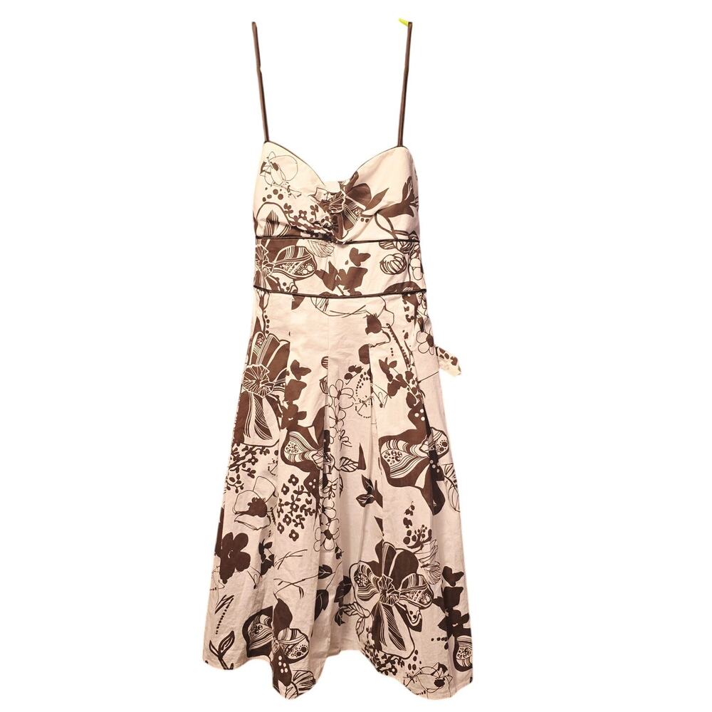 Vintage City Triangle white with brown floral fit and flare sun dress size12